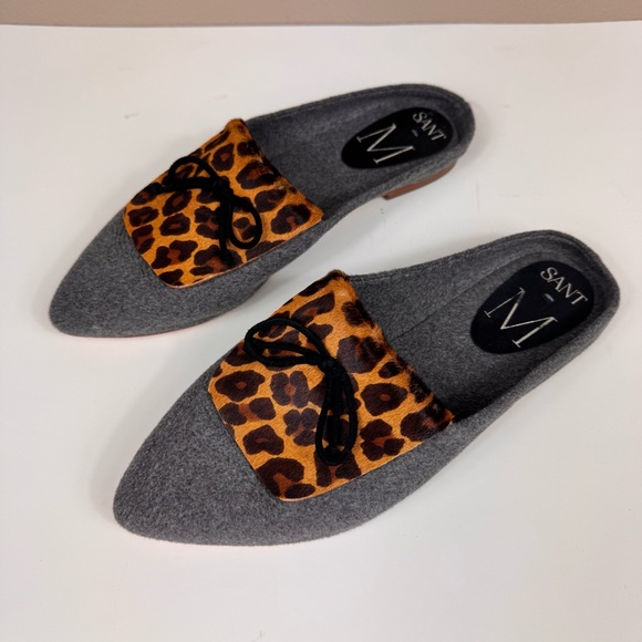 SANT M Cortina Felted Mules Leopard Gray Slip On Pointed Shoes European EUC - Picture 3 of 9